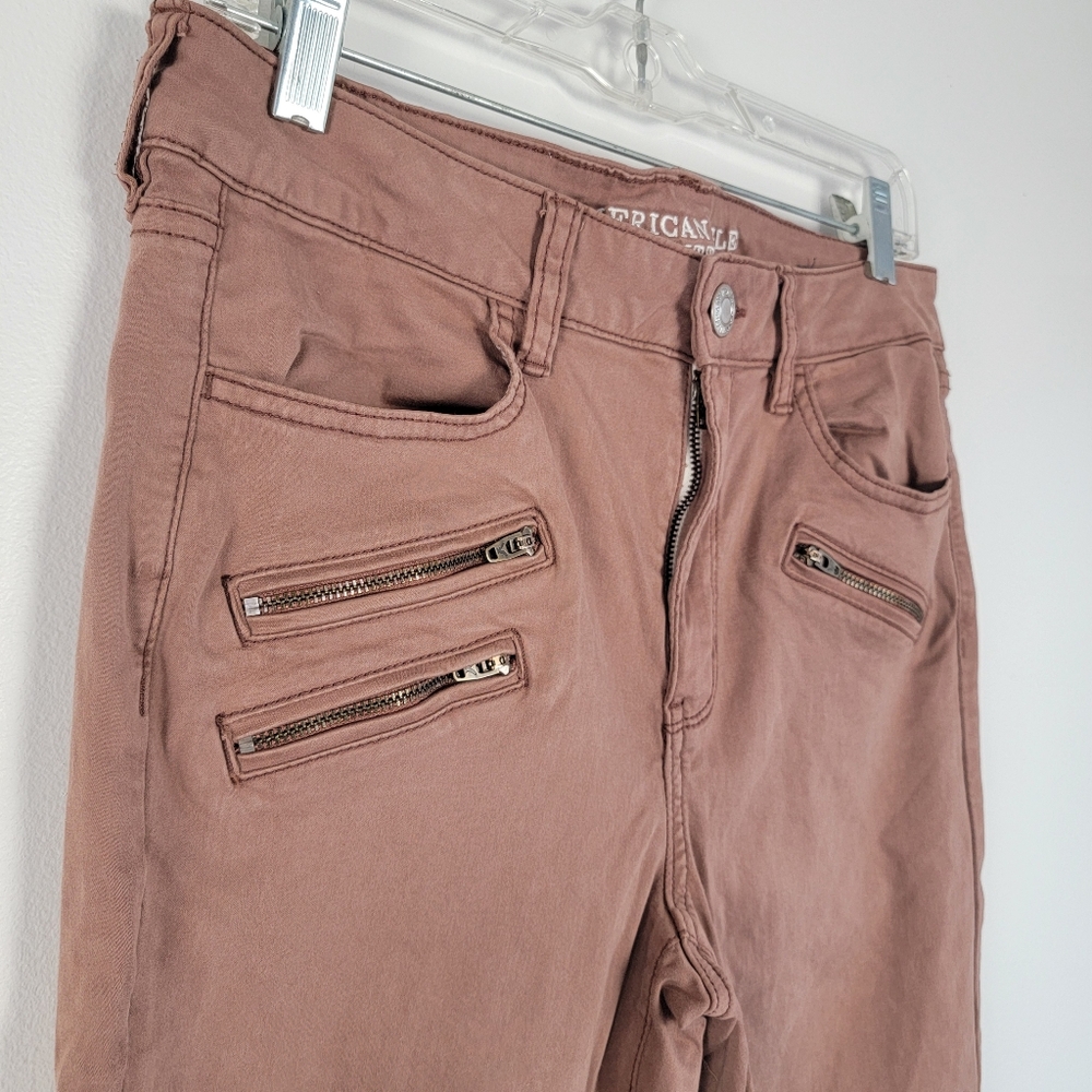 American Eagle Distressed Jeans Zipper Pockets Hi-Rise Jegging Super Stretch 10 - Picture 4 of 11